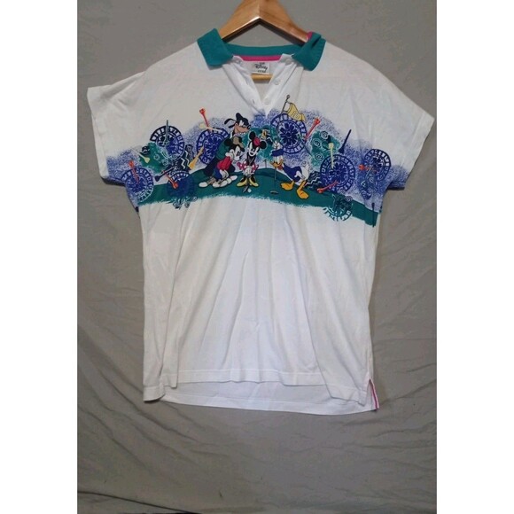 Vtg Disney Golf Polo L Goofy Minnie Mickey Donald Graphic Boho The Disney Store - Picture 1 of 7